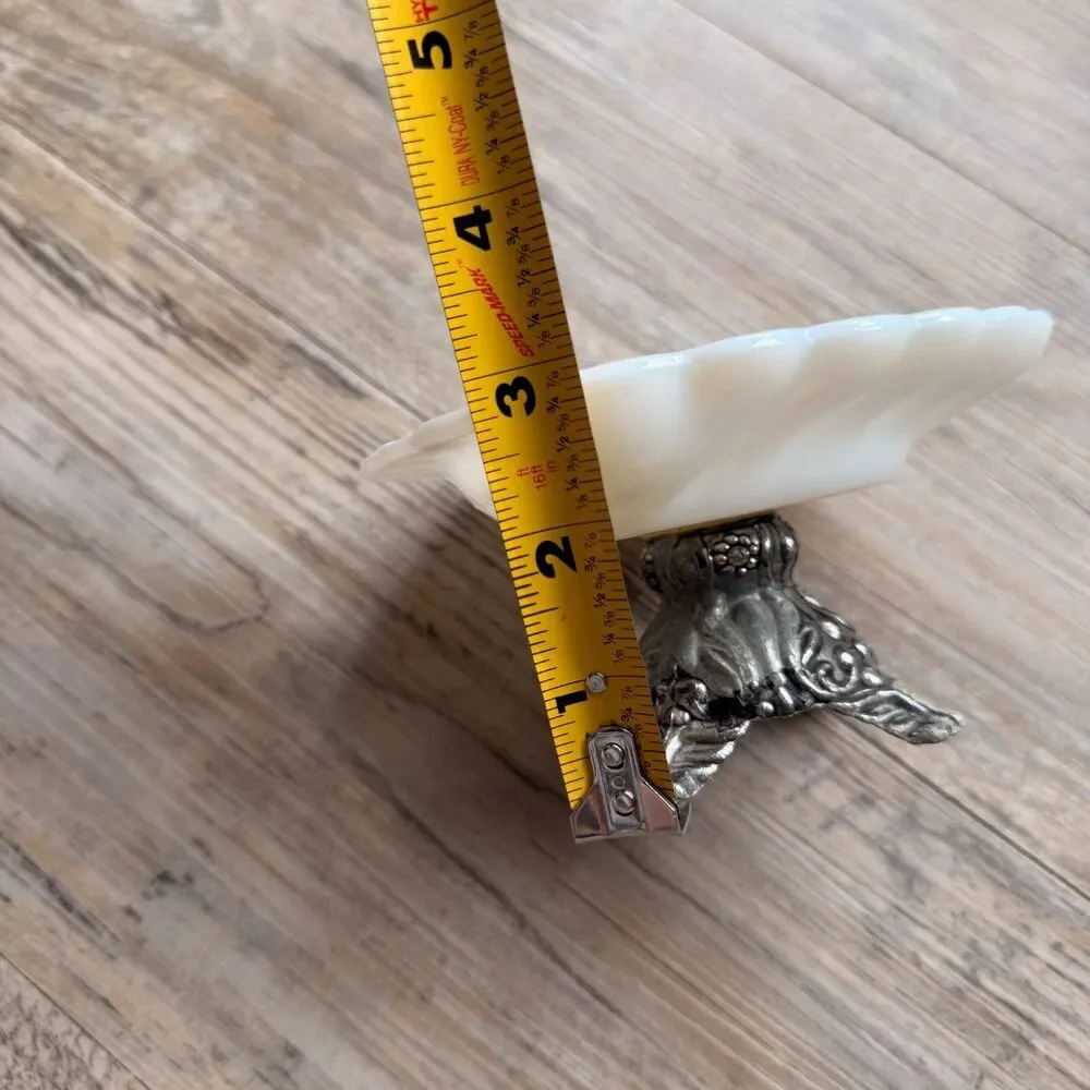 Vintage Milk Glass Shell Dish Pedestal Soap Dish Coastal Cottage Jewelry Trinket